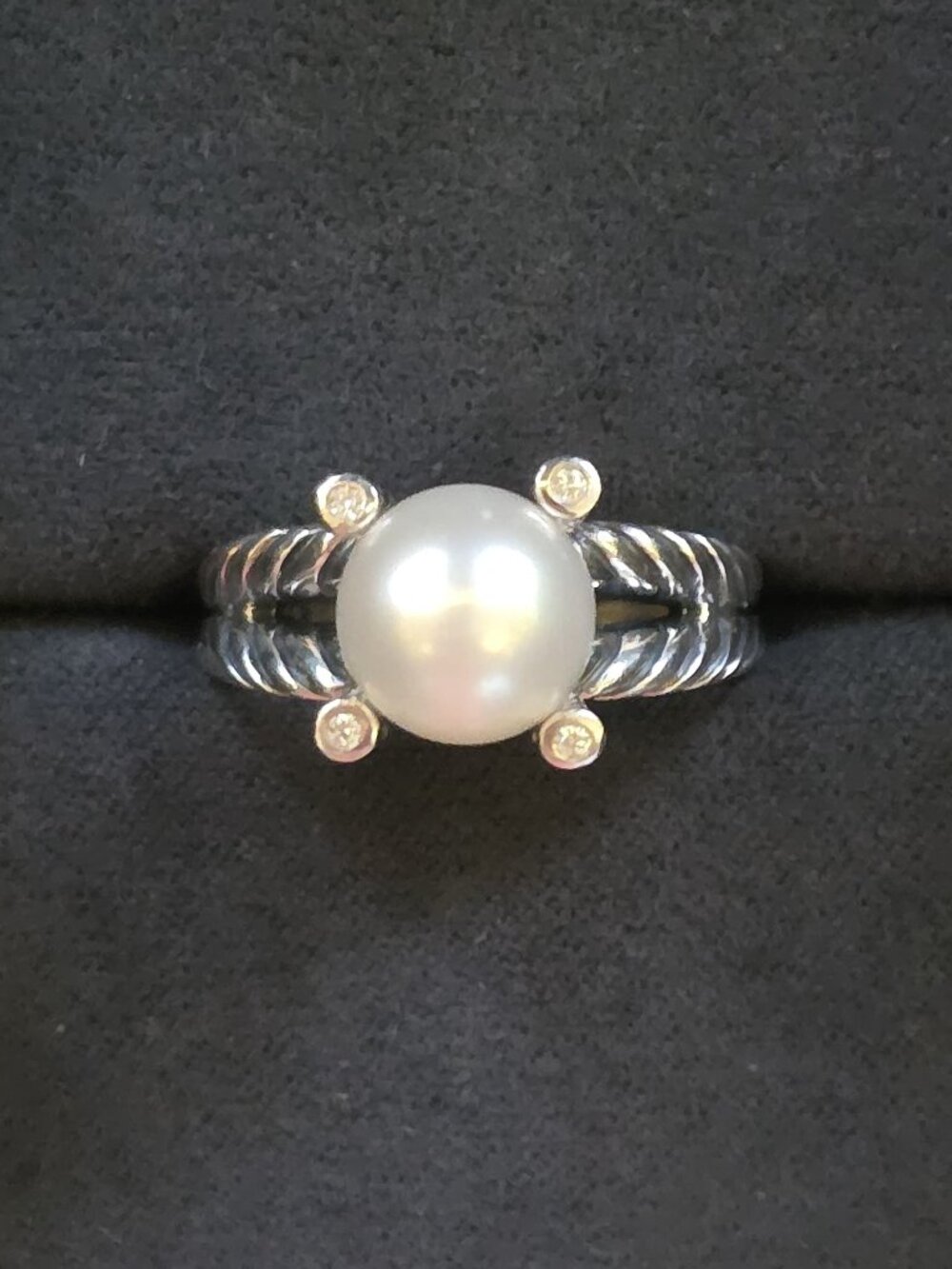 David Yurman  Pearl Diamond Ring Size 8
